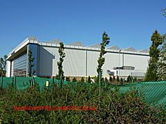 Hangar curtain wall viewed from the south