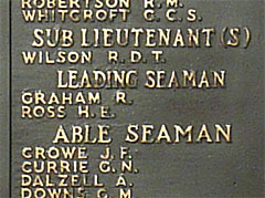 Leading Seaman E H Ross' name as it appears on the RNVR 1944 casualties panel - Royal Navy memorial, Portsmouth