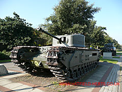 Olive drab Churchill tank outside the D-Day Museum, Portsmouth