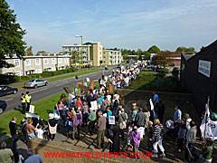 Marchers exit High View and head down Bishops Rise