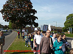 View of the marchers, looking back along Cavendish Way and Feather Dell