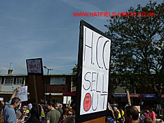 Placard condemning Hertfordshire County Council