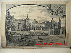 Engraving of the front of Hatfield House