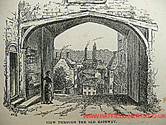 Engraving of the view of Hatfield from the gatehouse of Hatfield House